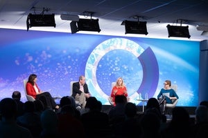 Leslie Vinjamuri, James Warren, Ellen McCarthy, and Suzanne Nossel on the Council stage.