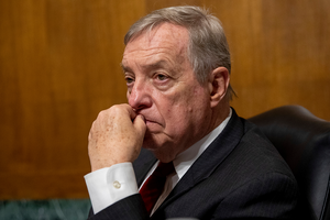 Senator Durbin sitting in a Senate Judiciary Hearing on Capitol Hill in Washington on July 14, 2021.