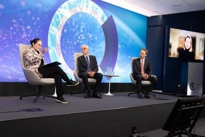 Karla Ruth Orozco Toledano, Julián Ventura, Oliver Stuenkel, and Margaret Myers on the Council stage.