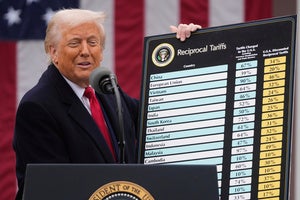 President Donald Trump speaks during an event to announce new tariffs in the Rose Garden