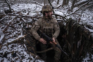 A Ukrainian soldier near the front lines of the Russia-Ukraine war