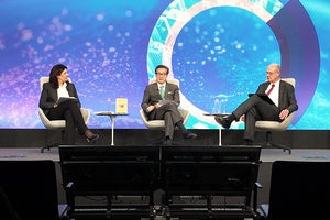 Speakers on the Council's stage