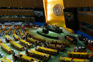 Ukrainian President Volodymyr Zelenskyy speaks during the 80th session of the United Nations General Assembly on September 24, 2025.