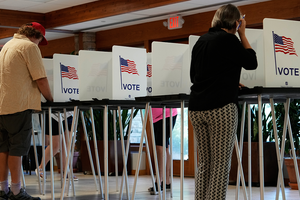 Voters cast their ballots at a polling station in Olbrich Gardens in Madison, WI on August 11, 2026.