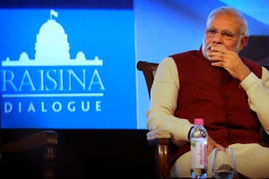 Indian Prime Minister Narendra Modi listens to a speaker during the inauguration of the second edition of the Raisina Dialogue in New Delhi, India, Tuesday, Jan. 17, 2017. Raisina Dialogue is India's flagship geo-political conference organized annually by the Observer Research Foundation (ORF) in association with the Ministry of External Affairs. 