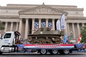 Military hardware is paraded in Washington to commemorate the Memorial Day, Monday, May 25, 2026, coinciding with the nation's 250th anniversary celebrations.