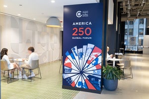 A photo of the Council's America at 250 Global Forum Sign