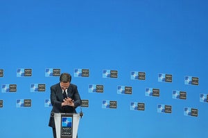 NATO Secretary General Mark Rutte speaks after a meeting of NATO defense ministers at NATO headquarters in Brussels