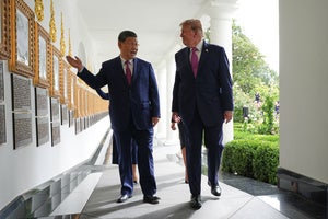 President Donald Trump and China's President Xi Jinping walk along the Colonnade of the White House, Thursday, Sept. 24, 2026, in Washington. 