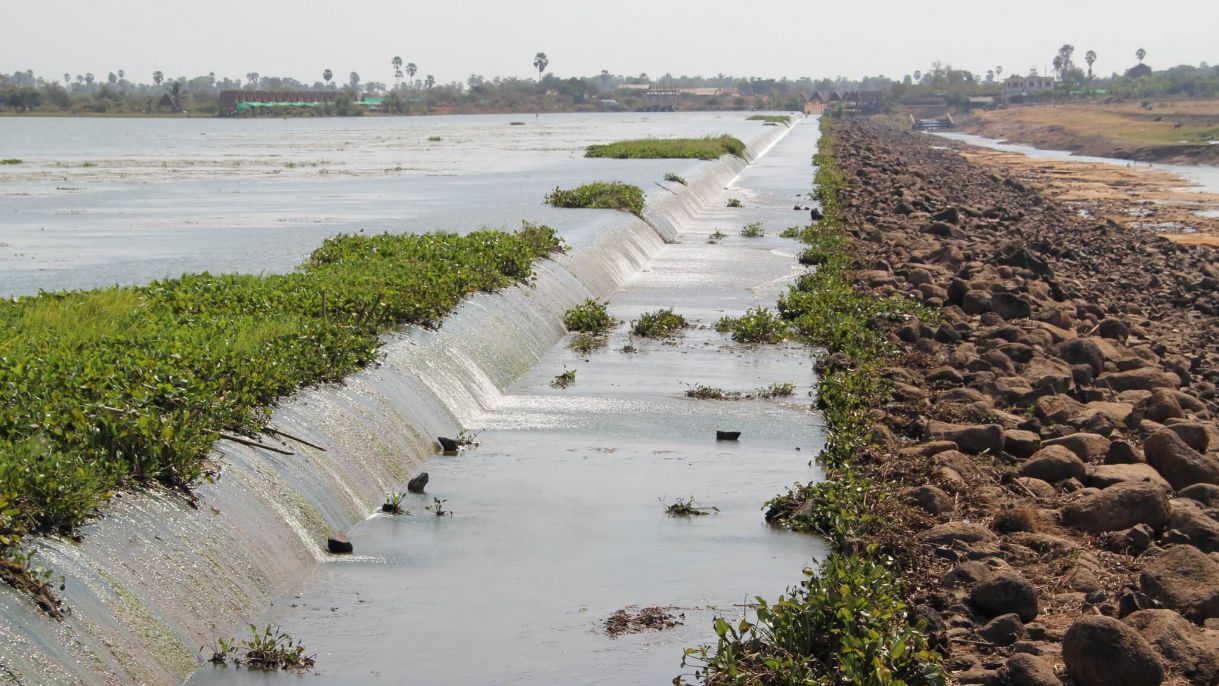 An irrigation system spillway in Cambodia