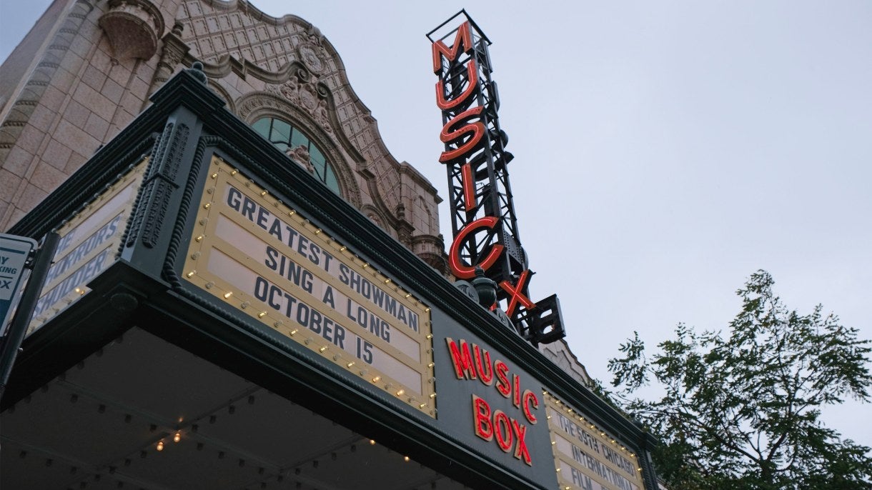 The historic Music Box Theatre marquee