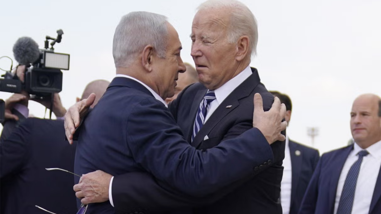 President Joe Biden is greeted by Israeli Prime Minister Benjamin Netanyahu