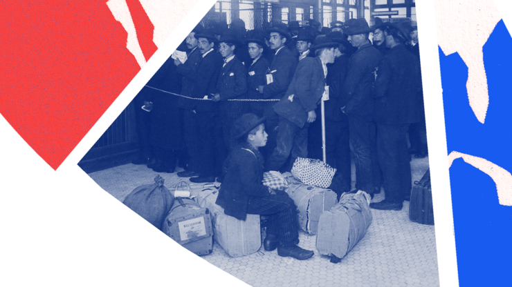 Image of immigrants arriving in America.
