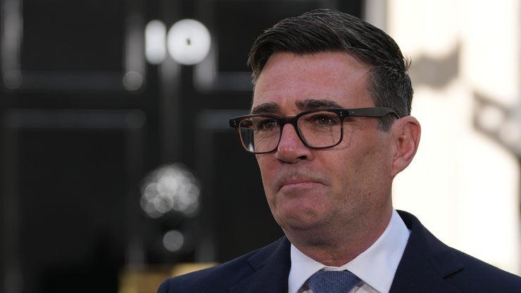 Britain's new Prime Minister Andy Burnham arrives at 10 Downing Street in London, Monday, July 20, 2026.