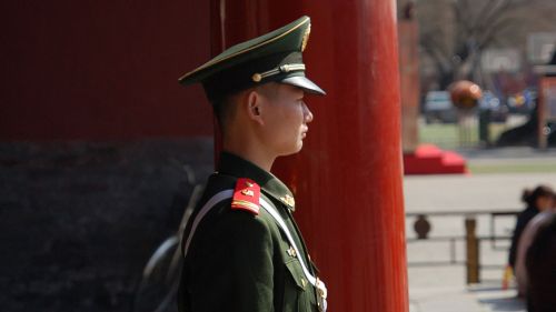 A Chinese soldier standing guard.