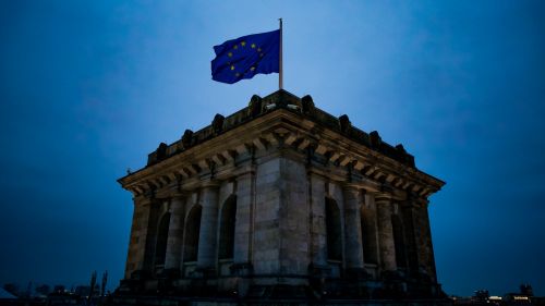 Flag of European Union on top of German Reichstag