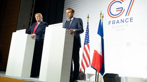 President Trump, left, with Emmanuel Macron.