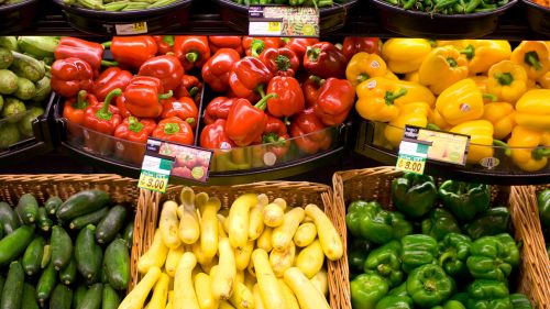 Produce section at an American grocery store.