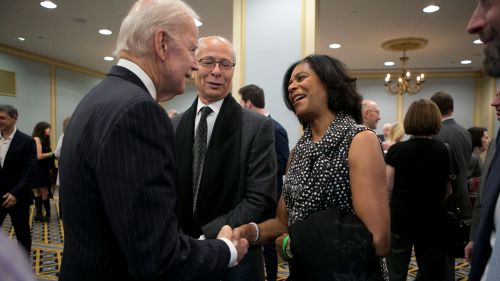 Vice President Joe Biden meeting Samuel and Dona Scott, major donors. 