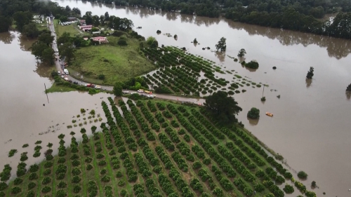 Drone footage shows extreme flooding in Sackville North, North West Sydney, Australia.