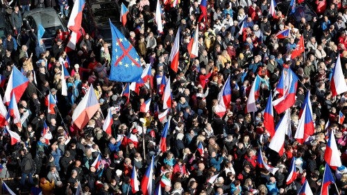Demonstrators take part in an anti-government protest rally in reaction to the energy crisis and soaring prices in Prague
