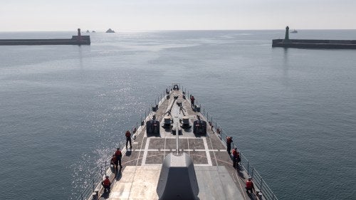 a ship sails the Taiwan Strait