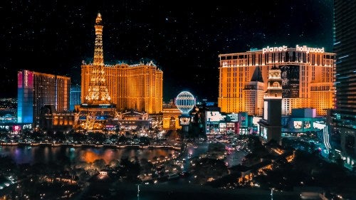 Las Vegas strip at night.