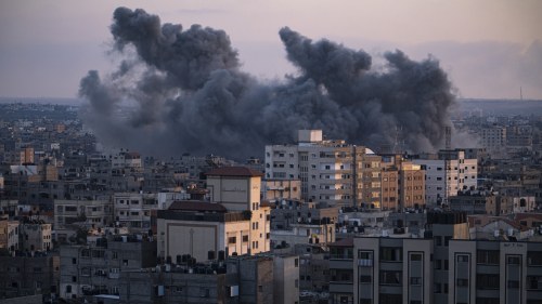 Smoke rises following an Israeli airstrike in Gaza City on Wednesday.