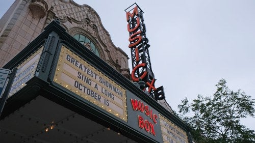 The historic Music Box Theatre marquee