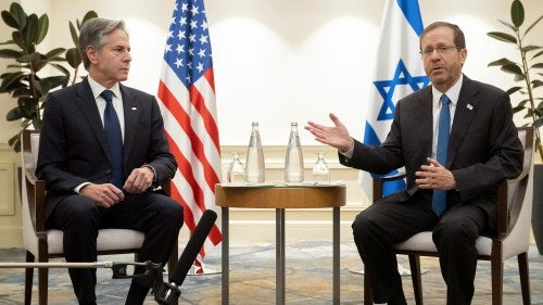 Israel's President Isaac Herzog and US Secretary of State Antony Blinken hold a meeting in Tel Aviv