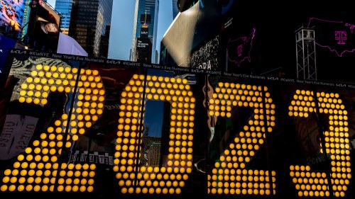 The 2023 New Year's Eve numerals are displayed in Times Square,
