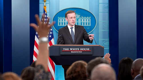 Jake Sullivan speaks at a White House podium on May 13, 2024.