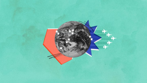 An illustrated collage of Earth