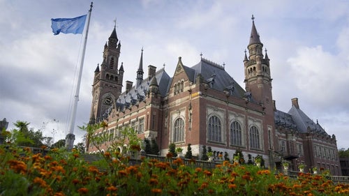 View of the Peace Palace which houses World Court in The Hague, Netherlands
