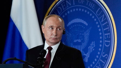 Russia's President Vladimir Putin speaks during a news conference in Alaska
