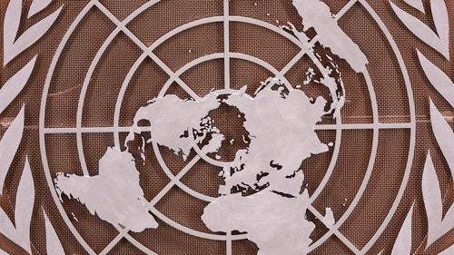 United Nations metal logo sign