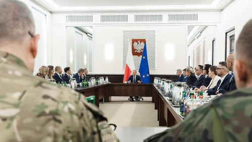 olish Prime Minister Donald Tusk holds a government meeting following violations of Polish airspace during a Russian attack