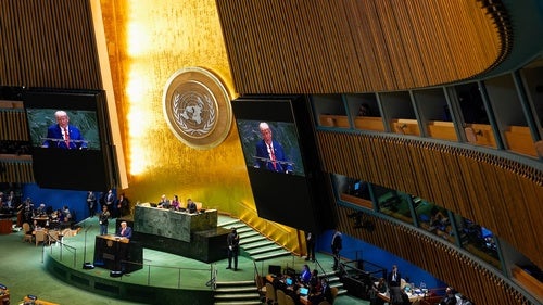 President Donald Trump delivers his address at UNGA 2025.