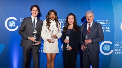 2025 GLAD Honorees Justin Trudeau, Regina Cross, Tanya Polsky, and Michael Polsky with their awards