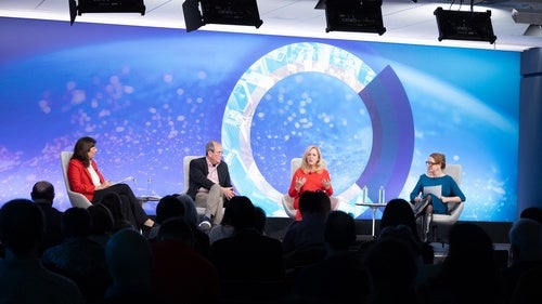 Leslie Vinjamuri, James Warren, Ellen McCarthy, and Suzanne Nossel on the Council stage.