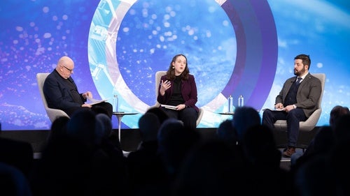 Gerard Baker, Sarah Maxey, and Craig Kafura on the Council stage