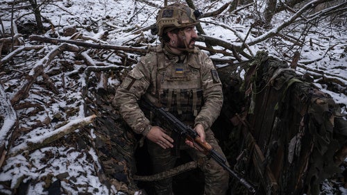 A Ukrainian soldier near the front lines of the Russia-Ukraine war
