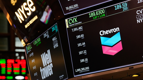 A Wall Street screen displaying stock numbers.