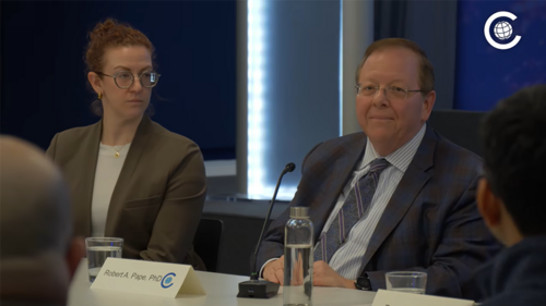 Robert Pape speaking to a roundtable of Emerging Leaders.