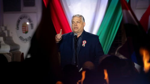 Hungarian Prime Minister Viktor Orbán speaks during a countryside campaign tour 