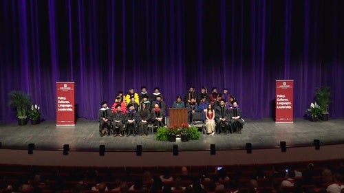 Leslie Vinjamuri delivers the commencement address at the Hamilton Lugar School of Global and International Studies. 