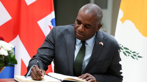 David Lammy signing a note on UK-Cyprus relations on July 4, 2025.