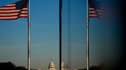 The U.S. Capitol is seen from the base of the Washington Monument shortly before sunset, Tuesday, Dec. 16, 2025, in Washington.