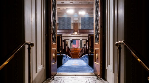 The chamber of the House of Representatives is seen at the Capitol in Washington, Monday, Feb. 3, 2020, as it is prepared for President Donald Trump to give his State of the Union address Tuesday night