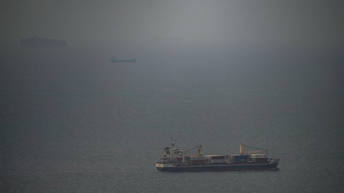 The Jordan flagged cargo ship "Baghdad" sails in Persian Gulf towards Strait of Hormuz in United Arab Emirates, Wednesday, April 22, 2026.